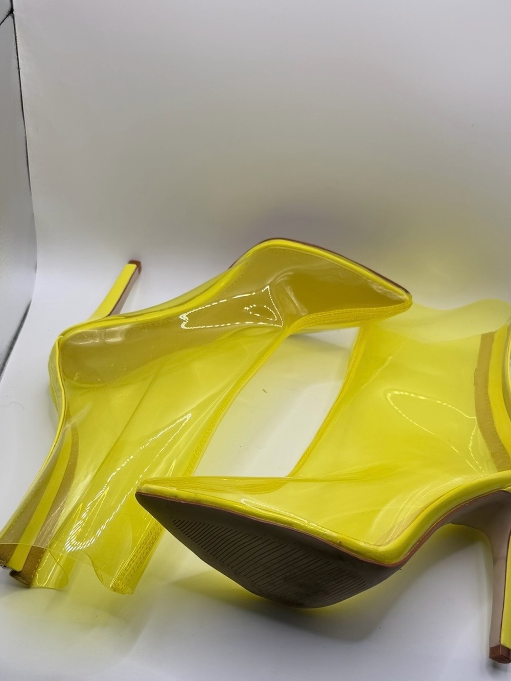 Wild Diva Lemon Drop Yellow Pointed PVC Stiletto Booties